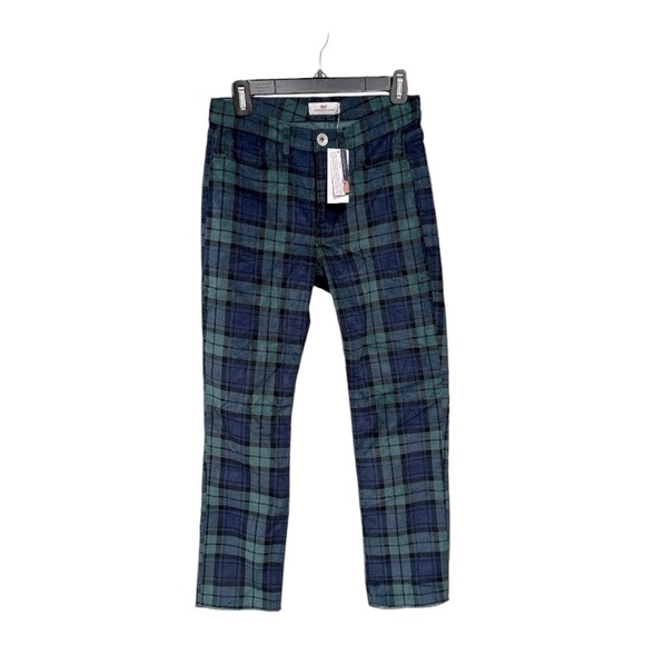 Vineyard Vines black watch plaid velvet pants Crop Straight High rise size 26 - Picture 5 of 10